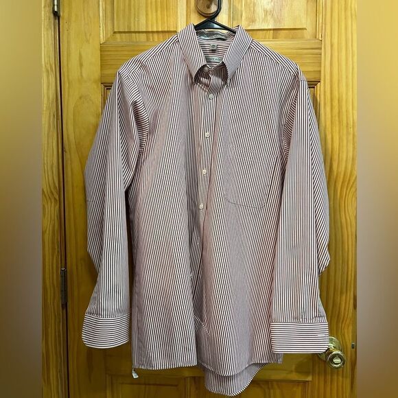 Geoffrey Beene red/white stripe button up shirt size 16 1/2 34/35 - Picture 1 of 7